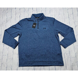 Under Armour Golf MENS XL Sweater Blue Stripe Storm Fleece Long Sleeve 1/4 Zip